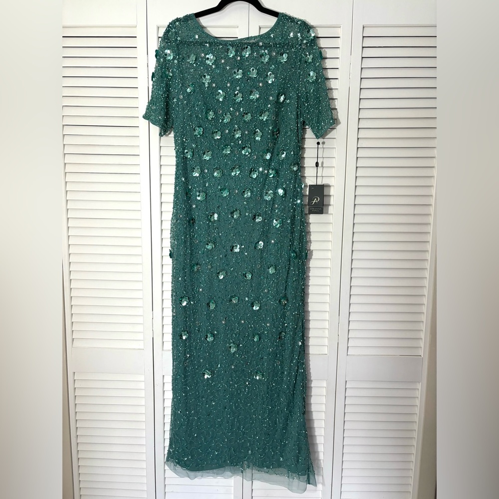 NWT Adrianna Papell Beaded Embellished Long 3D Floral Dress 14P - Picture 6 of 9